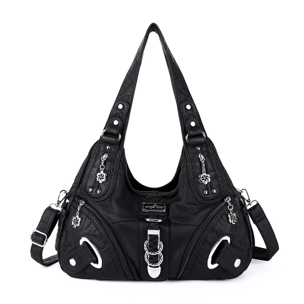Angel kiss Women Handbags Fashion Shoulder Bag Large Black Tote Top-handle Shopping Pack Multiple Pockets Satchel Lady  Purse